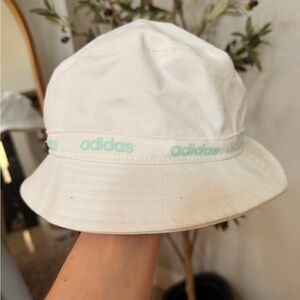 adidas womens White Bucket Hat with Mint Logo Band
